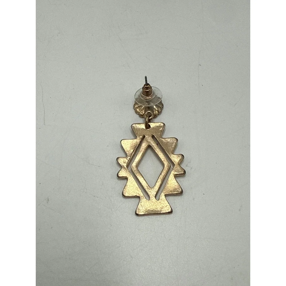 Vintage Gold Tone Southwestern Aztec Geometric Diamond‎ Drop Dangle Earrings